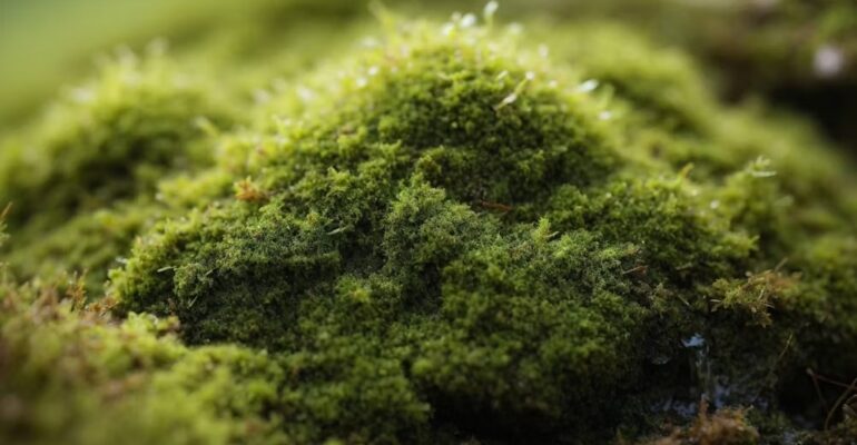 Close-up of lush green moss on a forest floor.